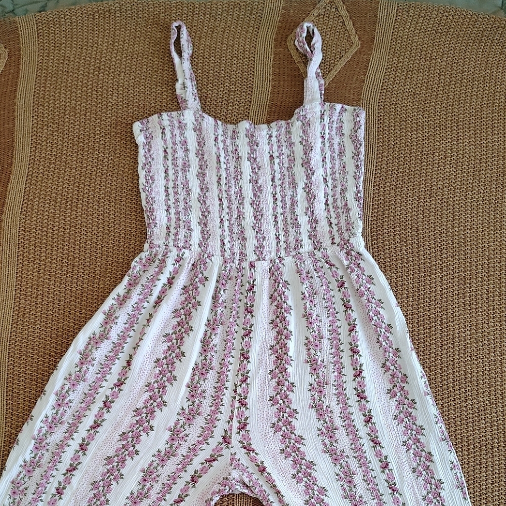 Mimi Chica Cream and Pink Floral Smocked Jumpsuit - Picture 4 of 8